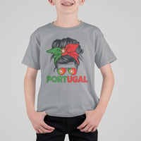 Portugal Messy Bun Girl Pride Portuguese Roots T Shirt For Kid