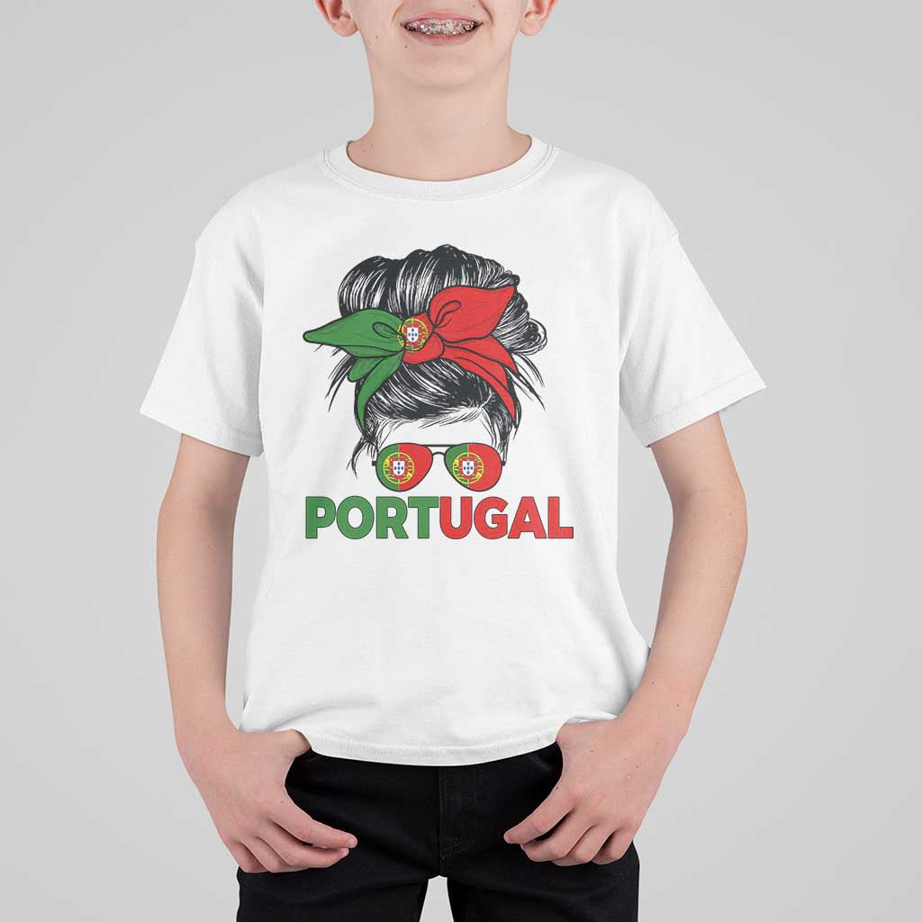 Portugal Messy Bun Girl Pride Portuguese Roots T Shirt For Kid