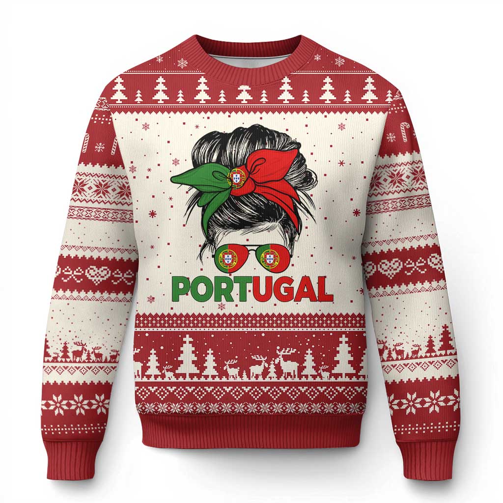 Portugal Messy Bun Girl Pride Portuguese Roots Ugly Christmas Sweater