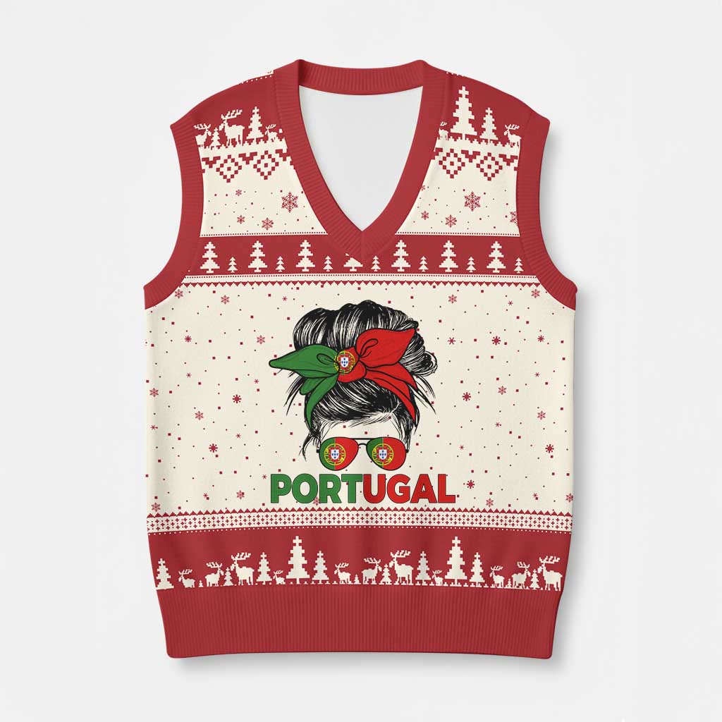 Portugal Messy Bun Girl Pride Portuguese Roots V-Neck Knit Sweater Vest