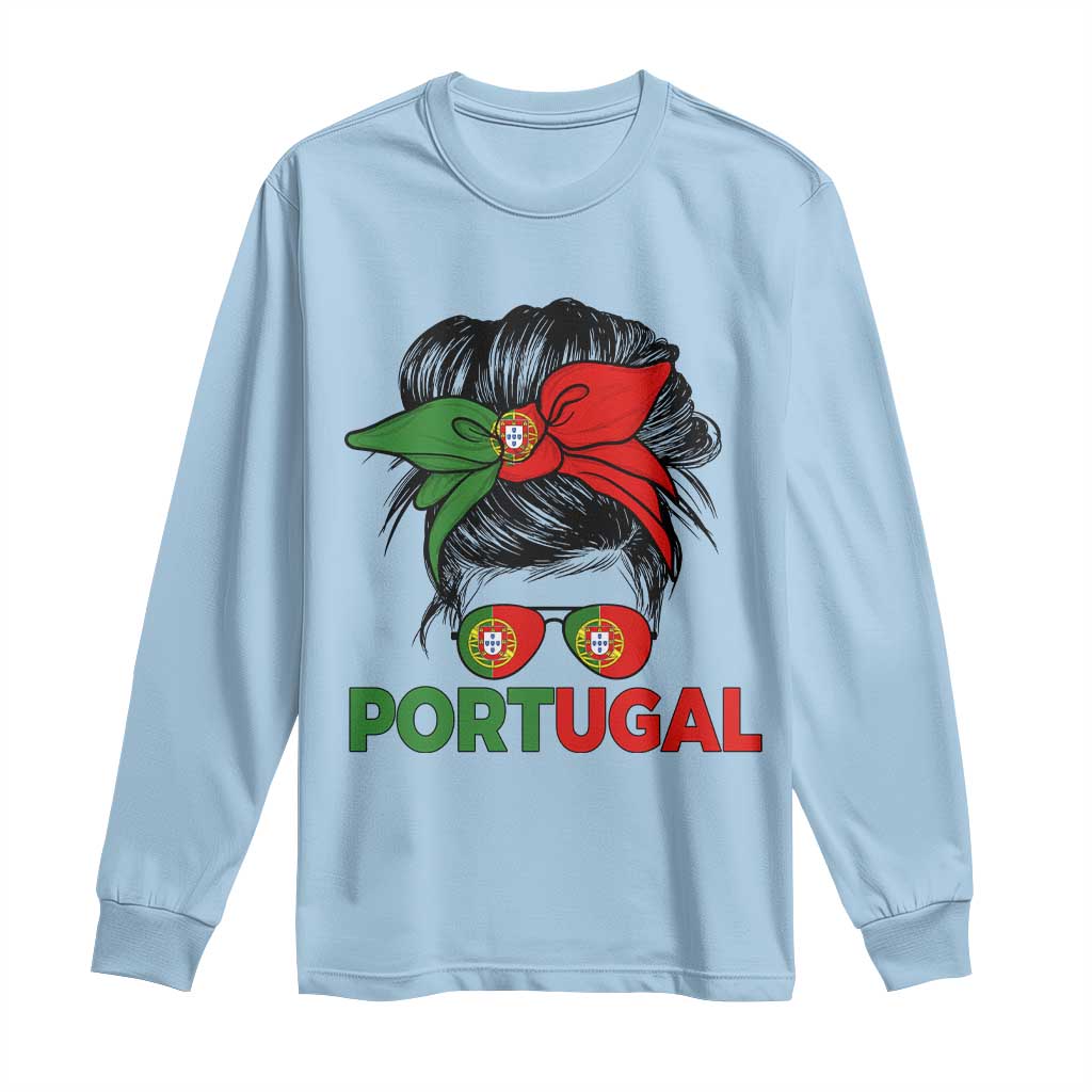 Portugal Messy Bun Girl Pride Portuguese Roots Long Sleeve Shirt