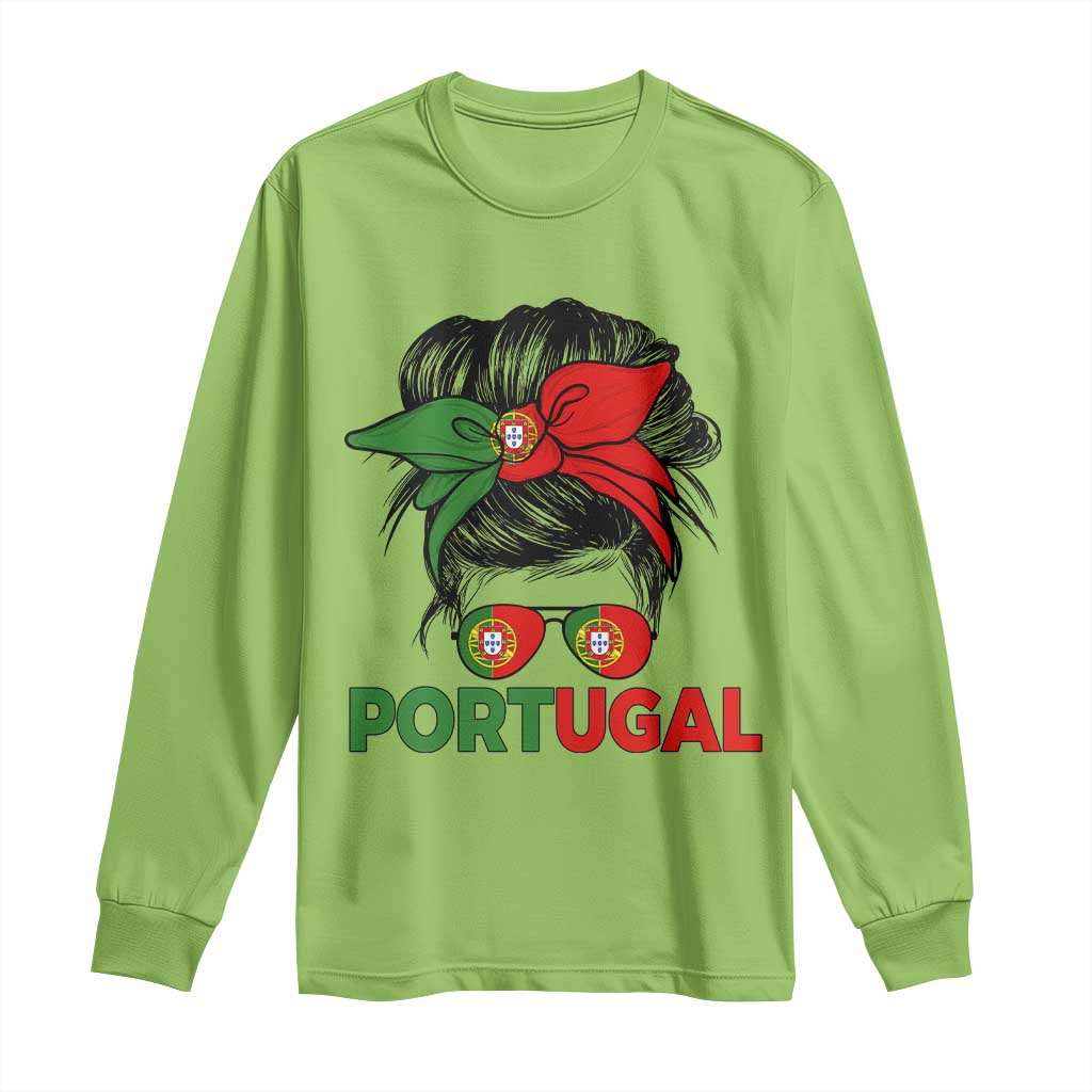 Portugal Messy Bun Girl Pride Portuguese Roots Long Sleeve Shirt