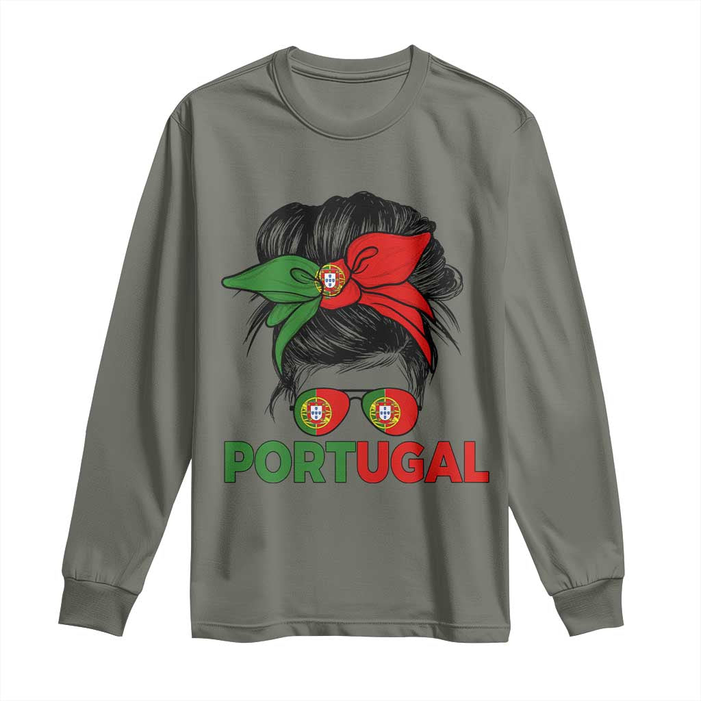 Portugal Messy Bun Girl Pride Portuguese Roots Long Sleeve Shirt