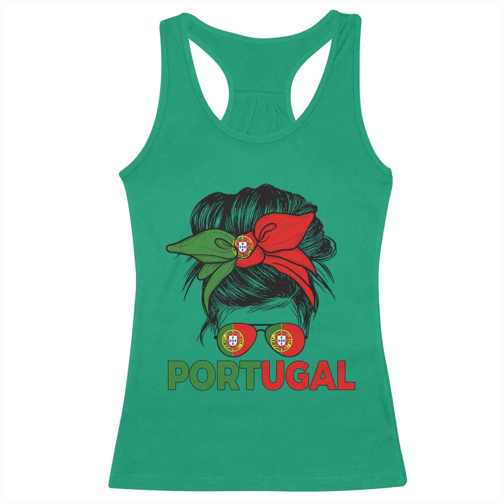 Portugal Messy Bun Girl Pride Portuguese Roots Racerback Tank Top