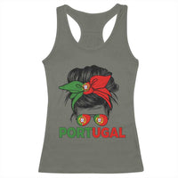 Portugal Messy Bun Girl Pride Portuguese Roots Racerback Tank Top