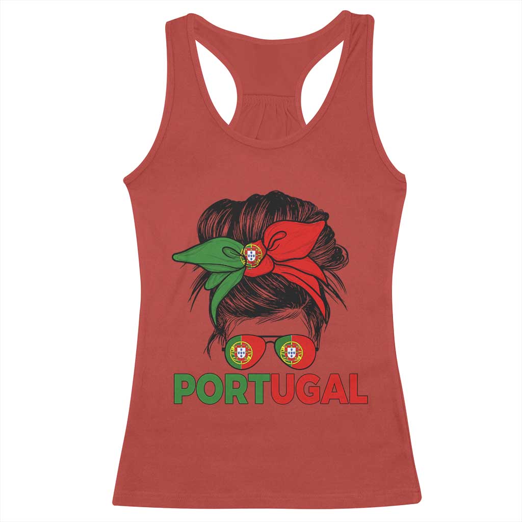 Portugal Messy Bun Girl Pride Portuguese Roots Racerback Tank Top