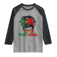 Portugal Messy Bun Girl Pride Portuguese Roots Raglan Shirt