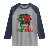 Portugal Messy Bun Girl Pride Portuguese Roots Raglan Shirt