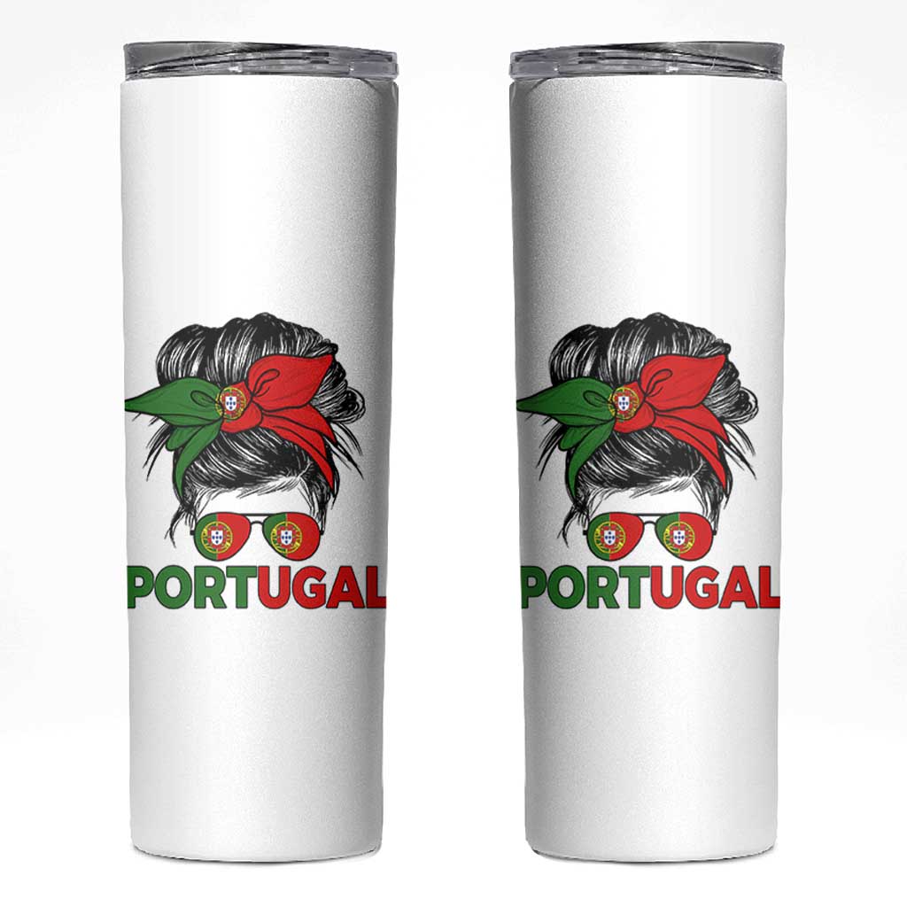 Portugal Messy Bun Girl Pride Portuguese Roots Skinny Tumbler