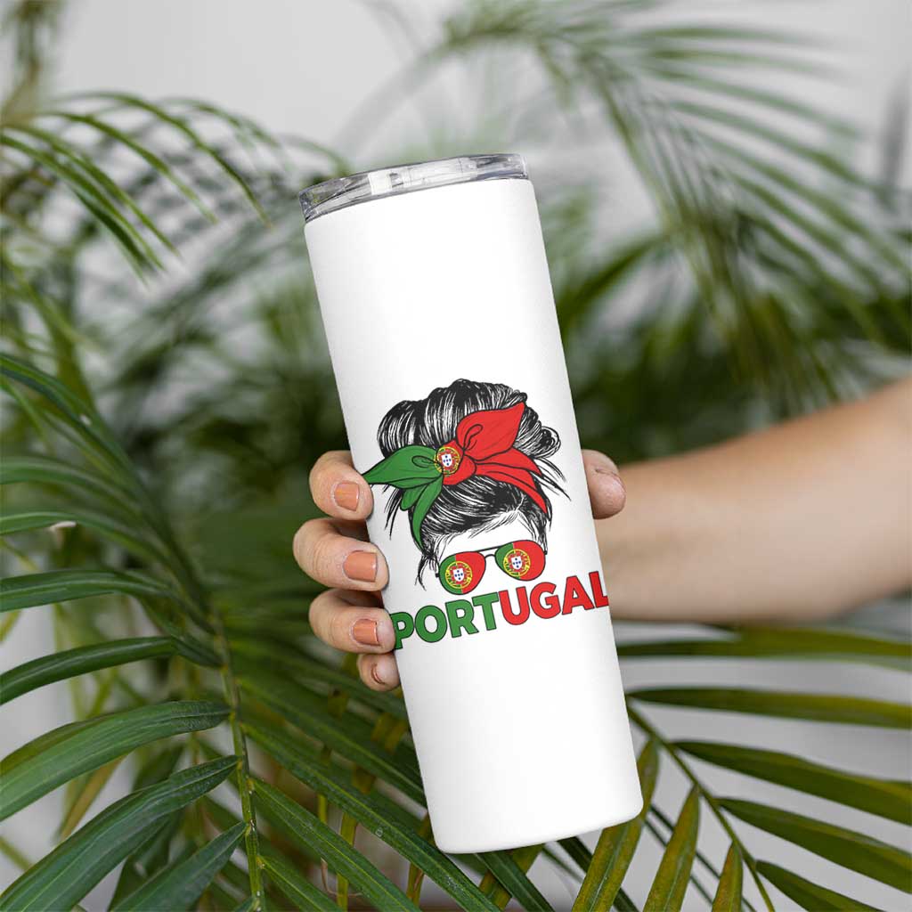 Portugal Messy Bun Girl Pride Portuguese Roots Skinny Tumbler