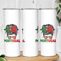 Portugal Messy Bun Girl Pride Portuguese Roots Skinny Tumbler