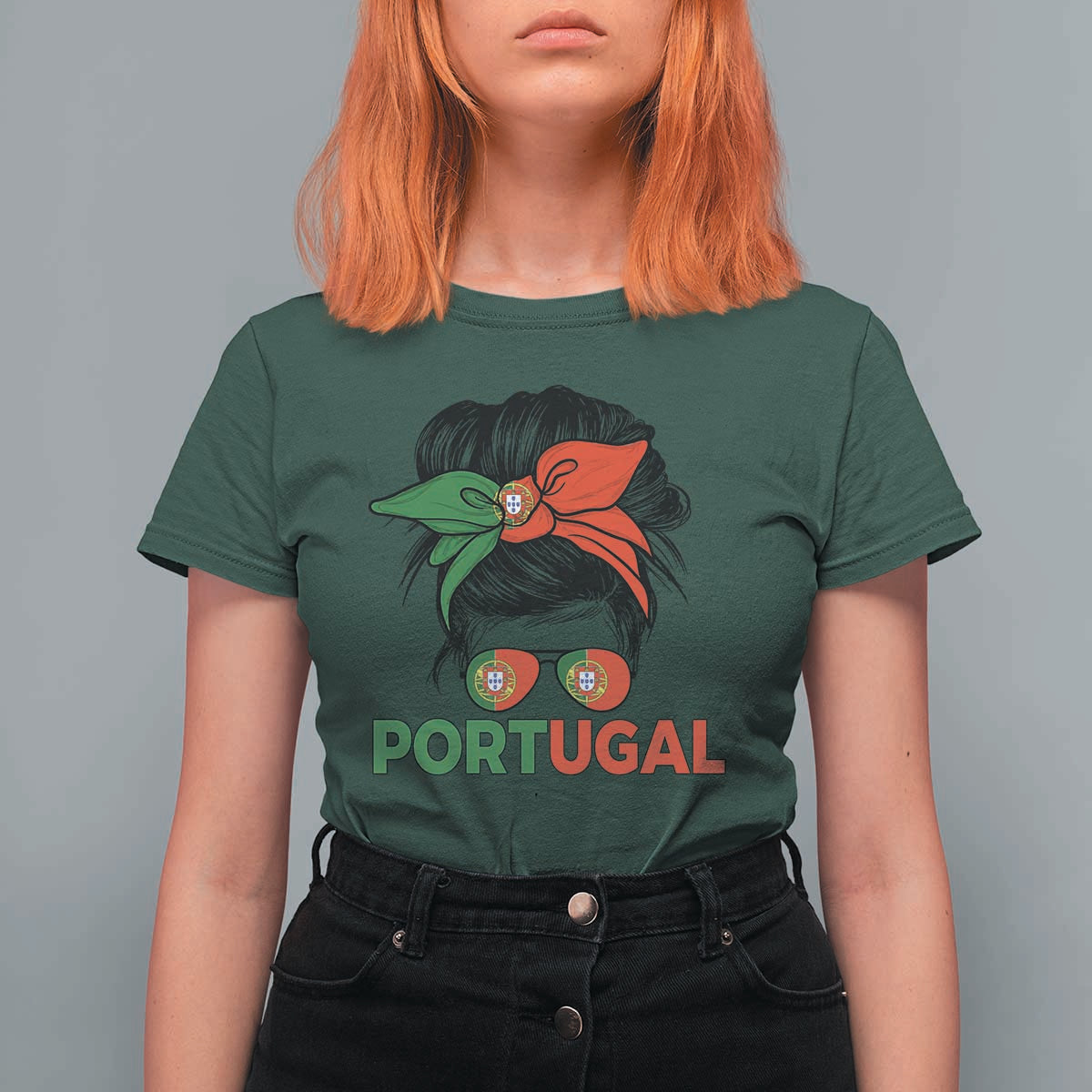 Portugal Messy Bun Girl Pride Portuguese Roots T Shirt For Women