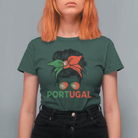 Portugal Messy Bun Girl Pride Portuguese Roots T Shirt For Women