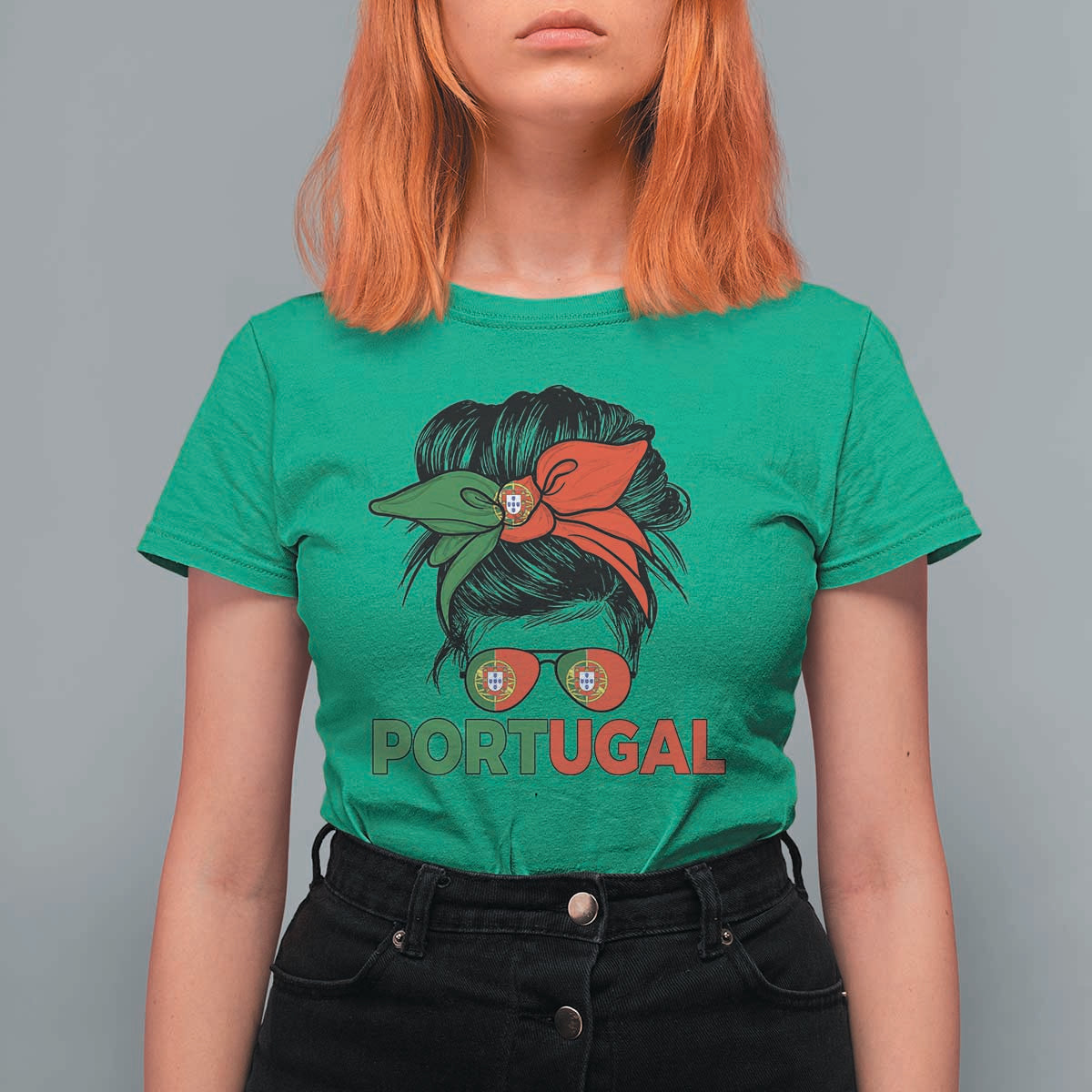 Portugal Messy Bun Girl Pride Portuguese Roots T Shirt For Women