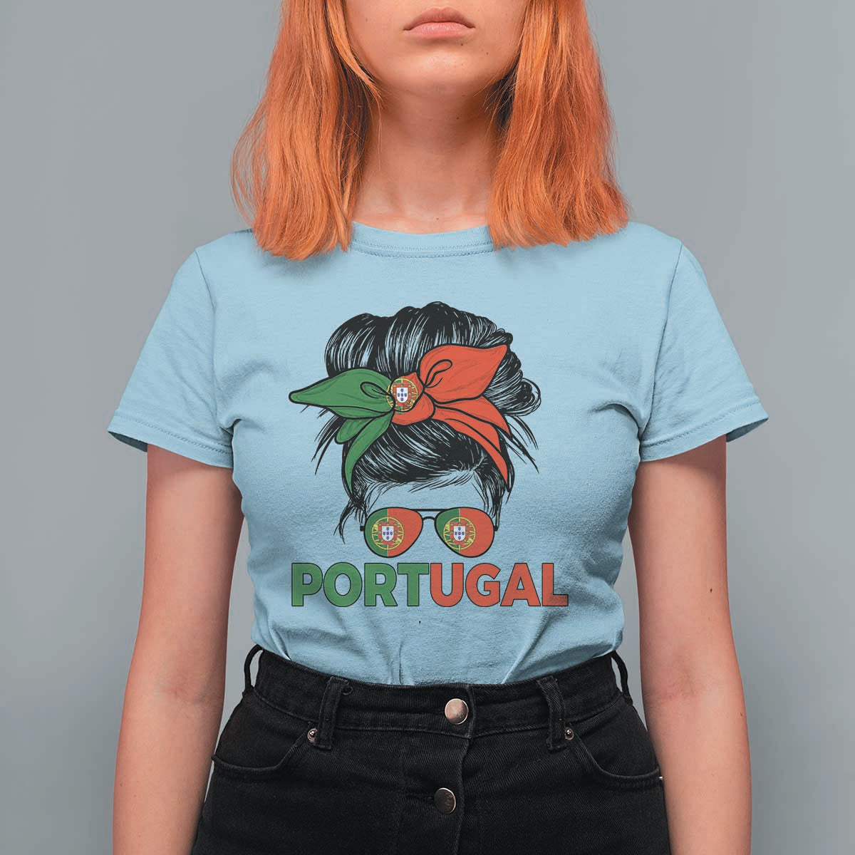 Portugal Messy Bun Girl Pride Portuguese Roots T Shirt For Women