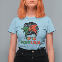 Portugal Messy Bun Girl Pride Portuguese Roots T Shirt For Women