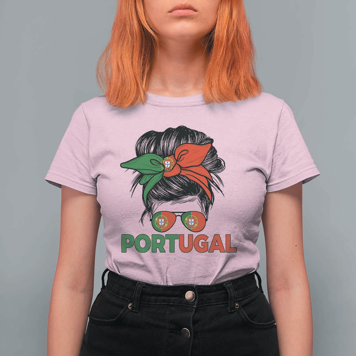 Portugal Messy Bun Girl Pride Portuguese Roots T Shirt For Women