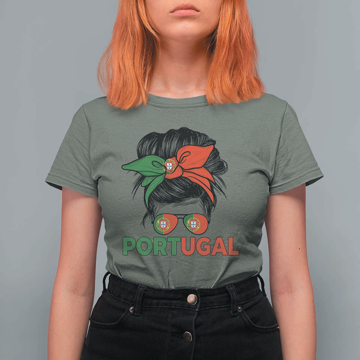 Portugal Messy Bun Girl Pride Portuguese Roots T Shirt For Women