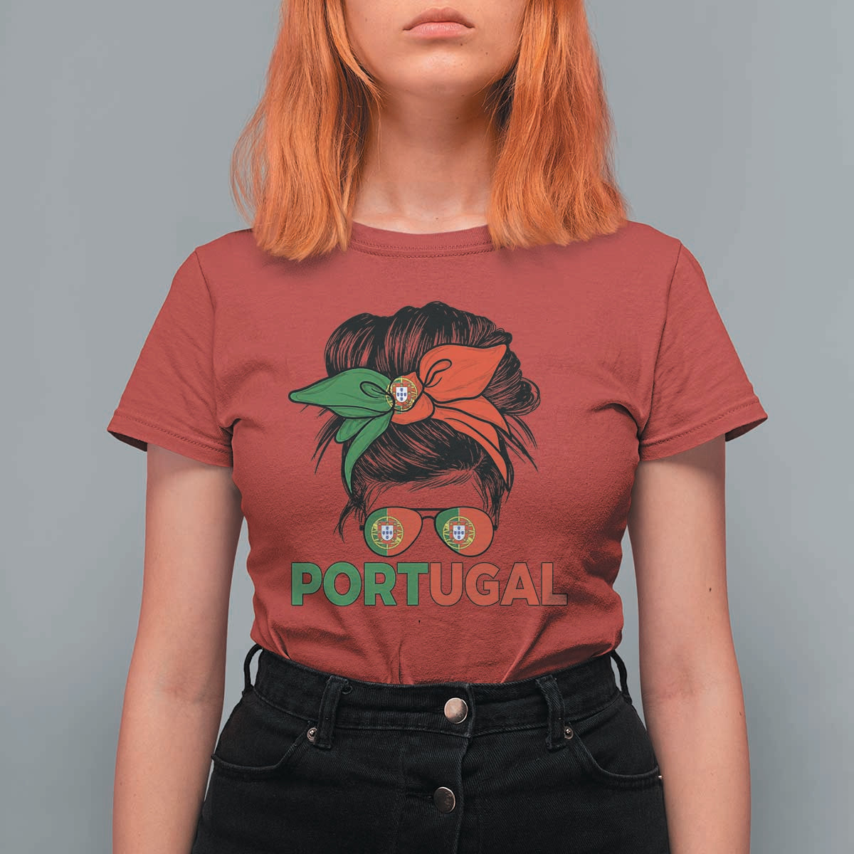 Portugal Messy Bun Girl Pride Portuguese Roots T Shirt For Women
