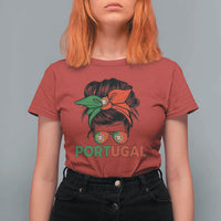 Portugal Messy Bun Girl Pride Portuguese Roots T Shirt For Women