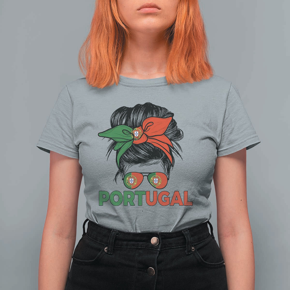Portugal Messy Bun Girl Pride Portuguese Roots T Shirt For Women