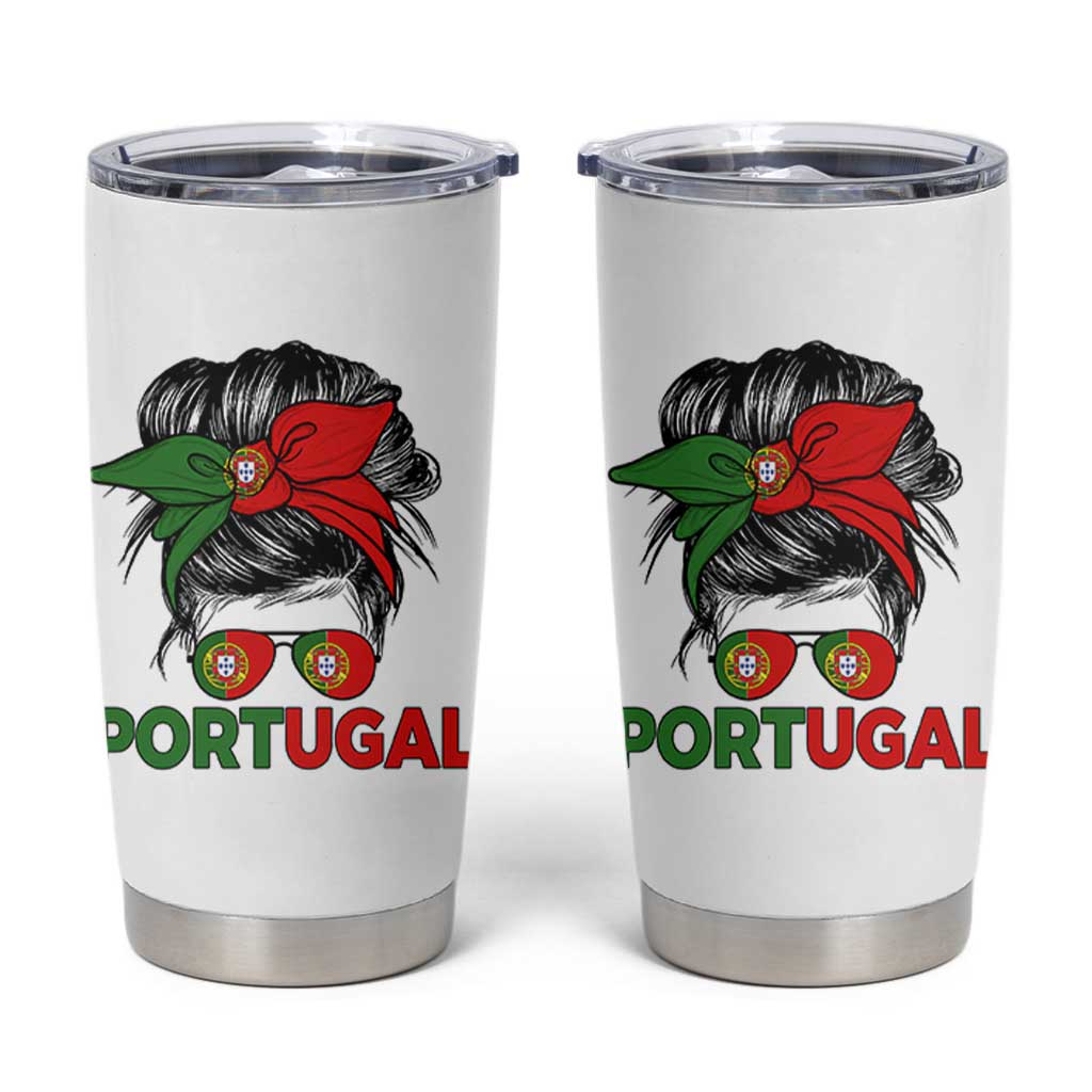 Portugal Messy Bun Girl Pride Portuguese Roots Tumbler Cup