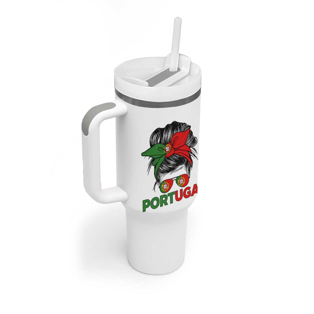 Portugal Messy Bun Girl Pride Portuguese Roots Tumbler With Handle