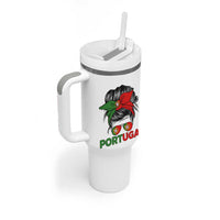 Portugal Messy Bun Girl Pride Portuguese Roots Tumbler With Handle