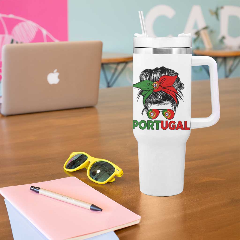 Portugal Messy Bun Girl Pride Portuguese Roots Tumbler With Handle