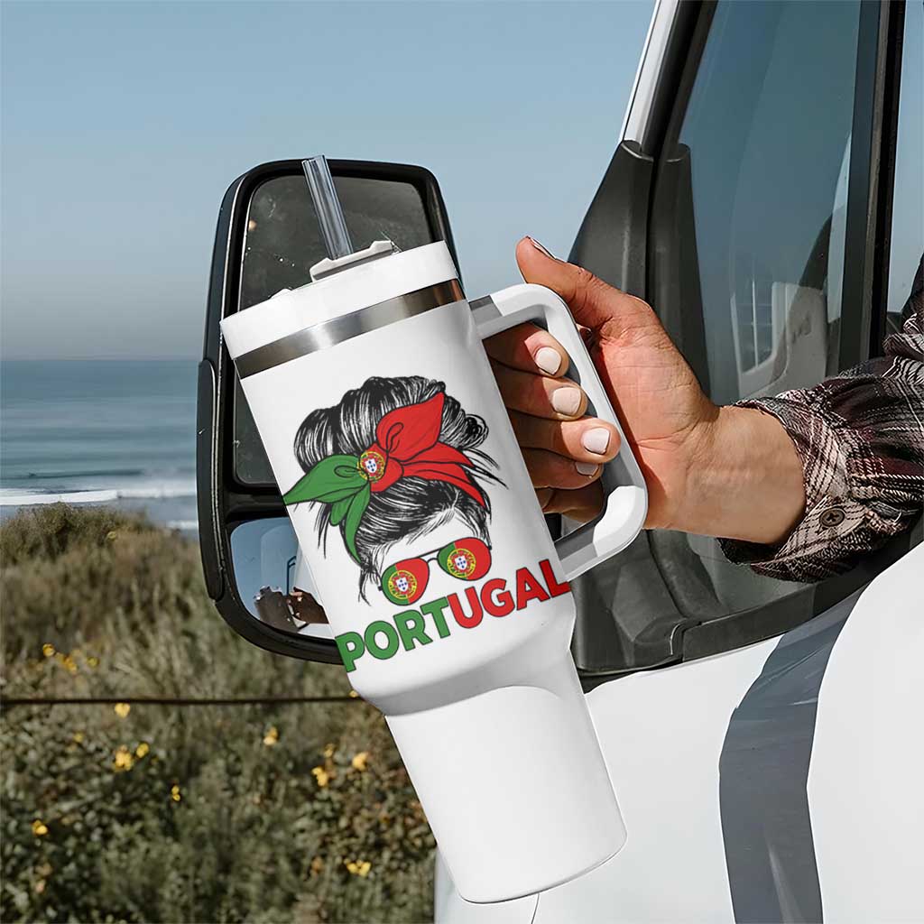 Portugal Messy Bun Girl Pride Portuguese Roots Tumbler With Handle