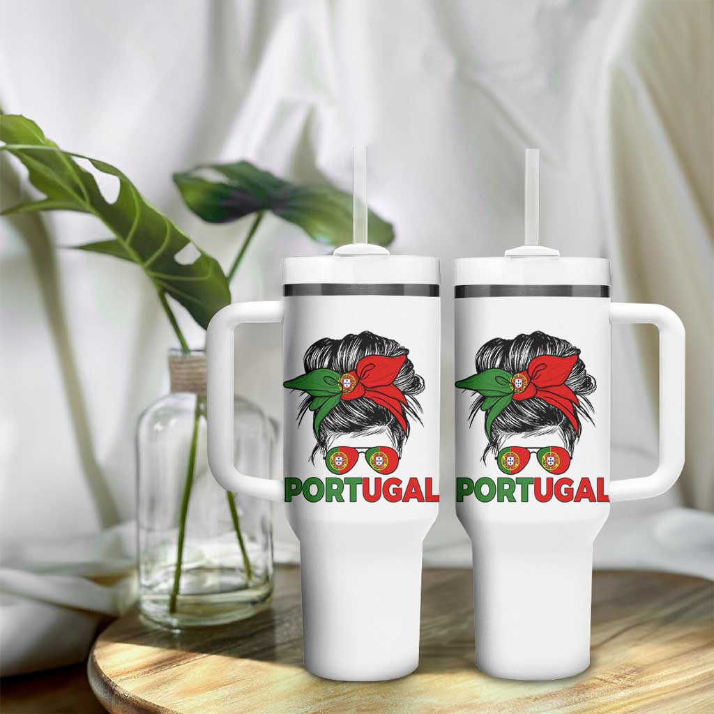 Portugal Messy Bun Girl Pride Portuguese Roots Tumbler With Handle