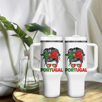 Portugal Messy Bun Girl Pride Portuguese Roots Tumbler With Handle