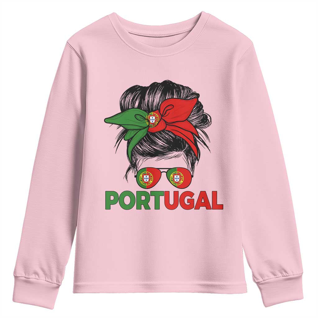 Portugal Messy Bun Girl Pride Portuguese Roots Youth Sweatshirt