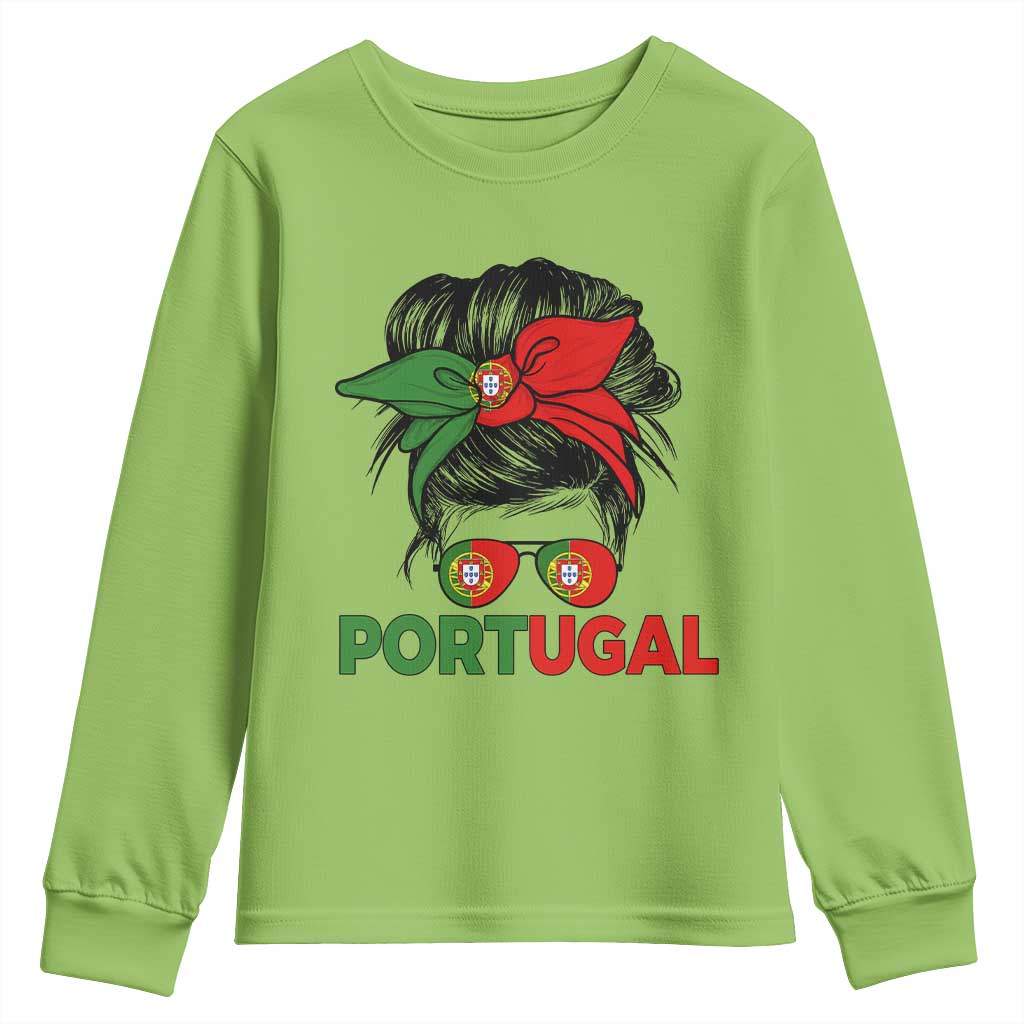 Portugal Messy Bun Girl Pride Portuguese Roots Youth Sweatshirt