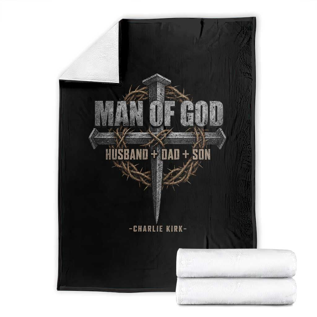 Man Of God Husband Dad Son Charlie Kirk Throw Blanket Vintage Christian Cross