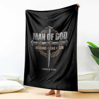 Man Of God Husband Dad Son Charlie Kirk Throw Blanket Vintage Christian Cross