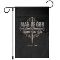 Man Of God Husband Dad Son Charlie Kirk Garden Flag Vintage Christian Cross