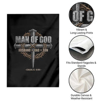 Man Of God Husband Dad Son Charlie Kirk Garden Flag Vintage Christian Cross