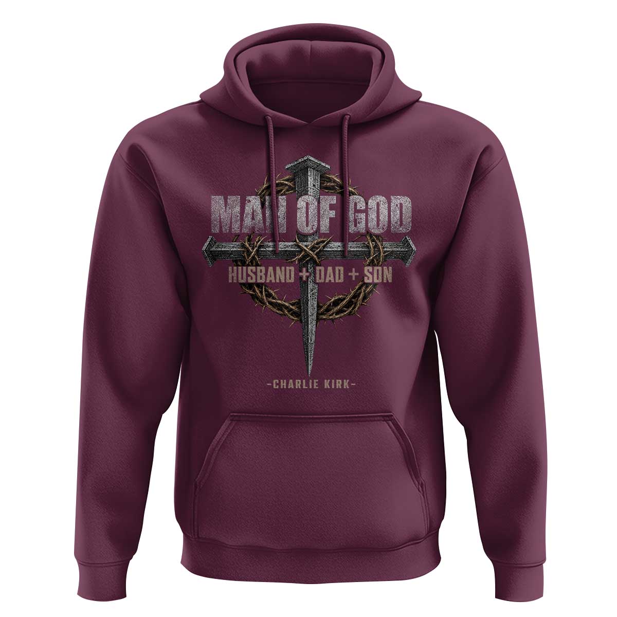 Man Of God Husband Dad Son Charlie Kirk Hoodie Vintage Christian Cross