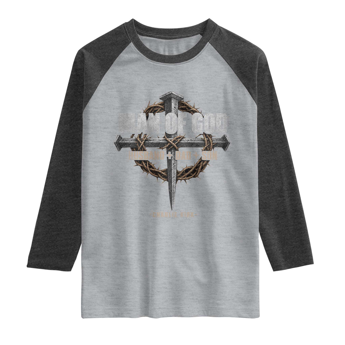 Man Of God Husband Dad Son Charlie Kirk Raglan Shirt Vintage Christian Cross