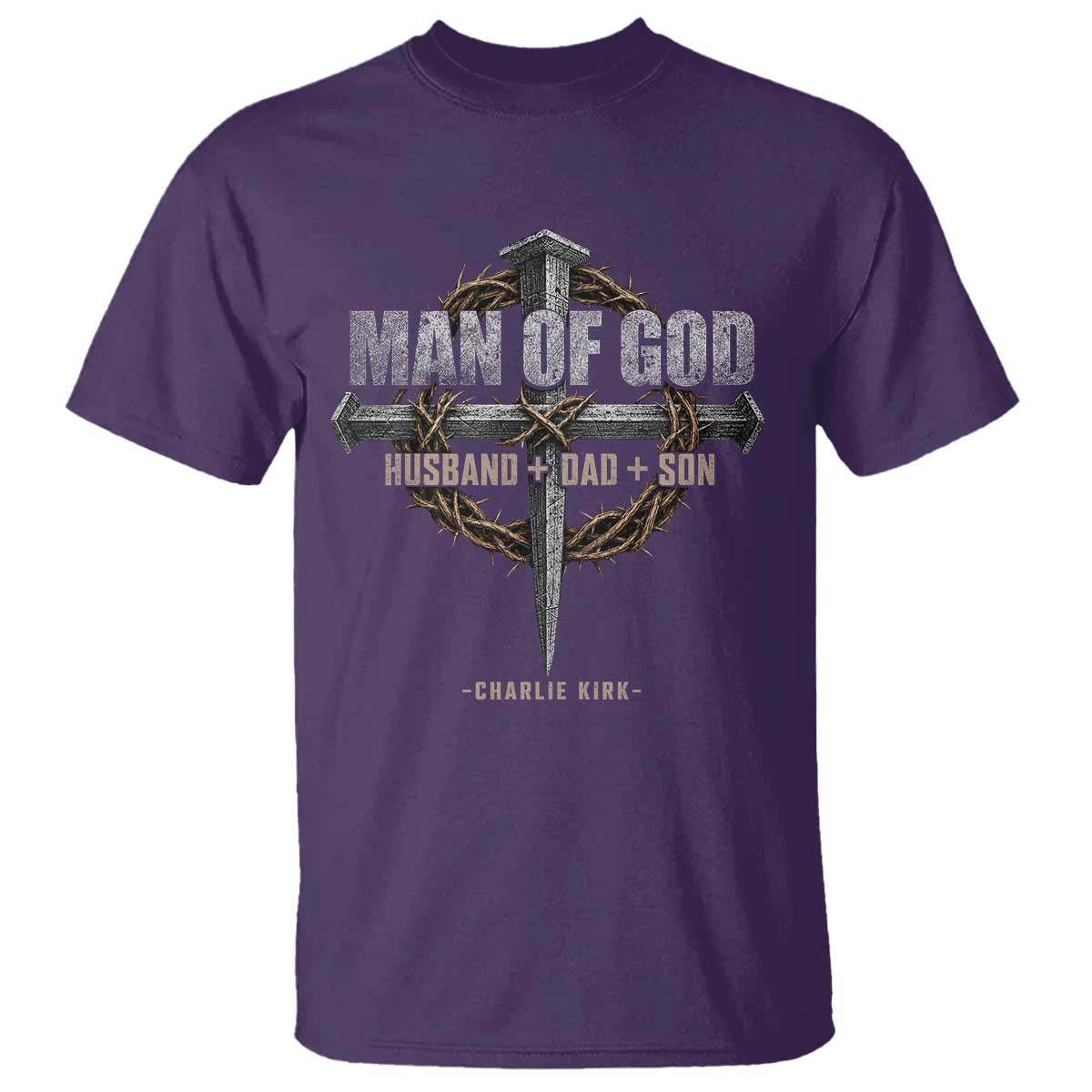 Man Of God Husband Dad Son Charlie Kirk T Shirt Vintage Christian Cross