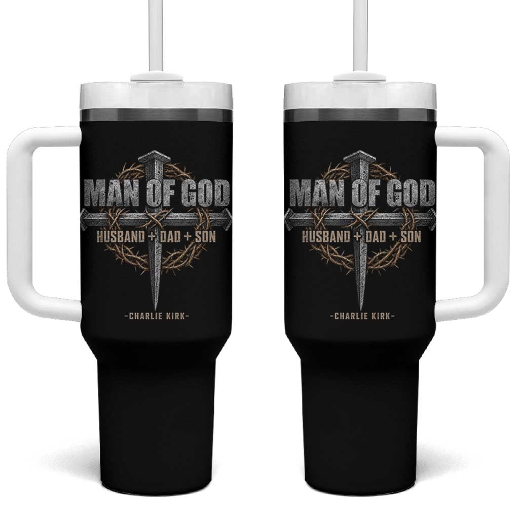 Man Of God Husband Dad Son Charlie Kirk Tumbler With Handle Vintage Christian Cross