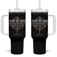 Man Of God Husband Dad Son Charlie Kirk Tumbler With Handle Vintage Christian Cross