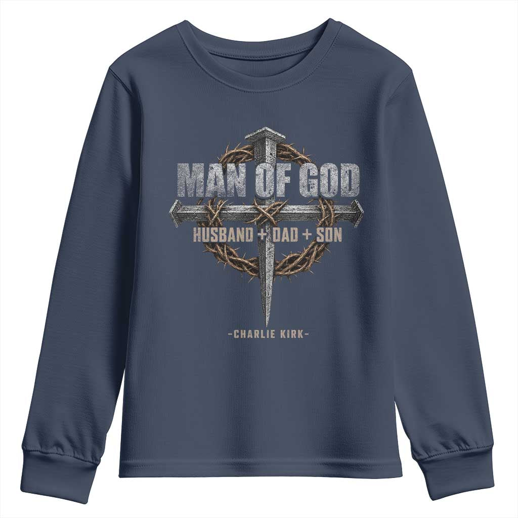 Man Of God Husband Dad Son Charlie Kirk Youth Sweatshirt Vintage Christian Cross