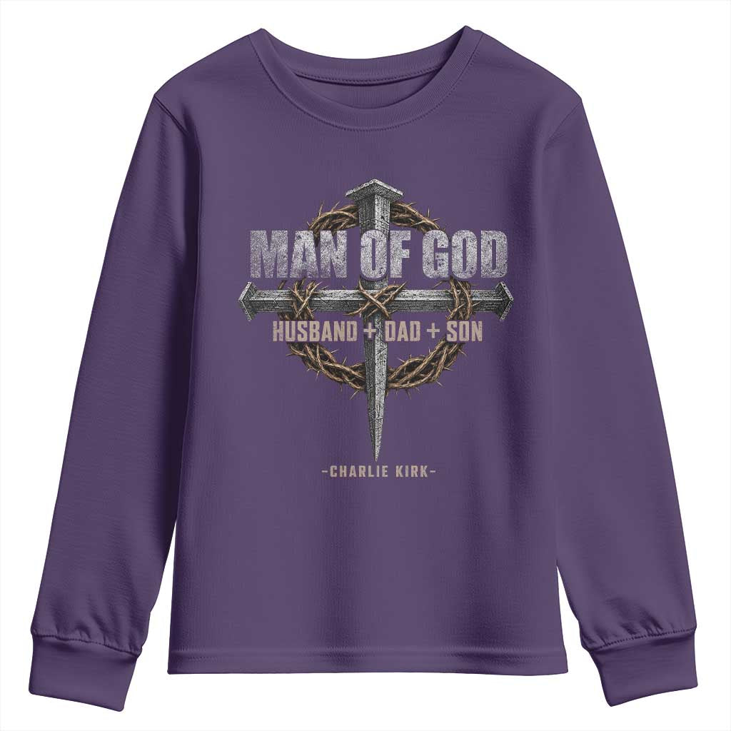 Man Of God Husband Dad Son Charlie Kirk Youth Sweatshirt Vintage Christian Cross