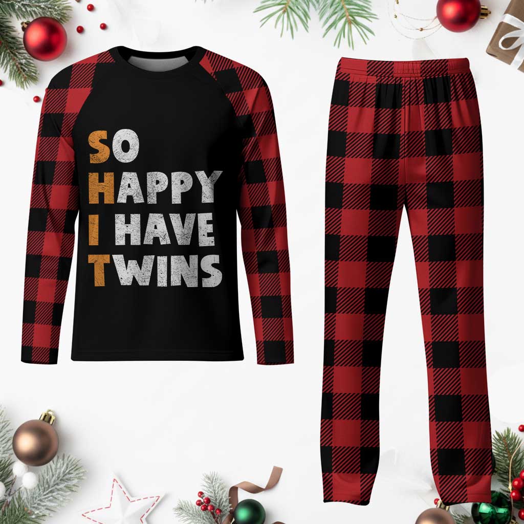Shit So I Have Twins Plaid Pajama Set Funny Twin Dad Twin Mom