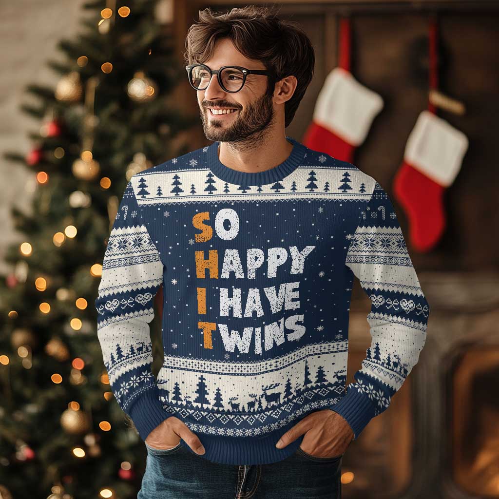 Shit So I Have Twins Ugly Christmas Sweater Funny Twin Dad Twin Mom