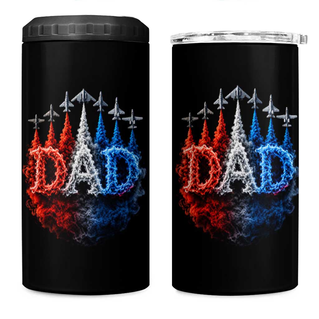 Patriotic Dad Jet Fighter American Flag 4th of July 4 in 1 Can Cooler Tumbler