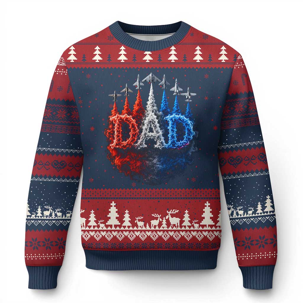 Patriotic Dad Jet Fighter American Flag 4th of July Ugly Christmas Sweater