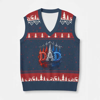 Patriotic Dad Jet Fighter American Flag 4th of July V-Neck Knit Sweater Vest